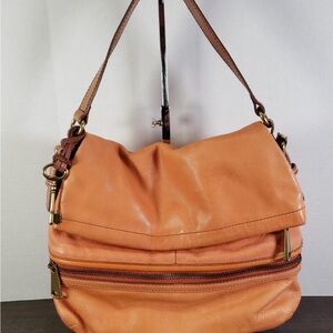 VINTAGE FOSSIL Explorer Foldover Crossbody Leather Distressed Orange Bag purse